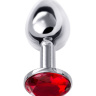 Малая серебристая анальная втулка с красным кристаллом - 6 см. купить в секс шопе