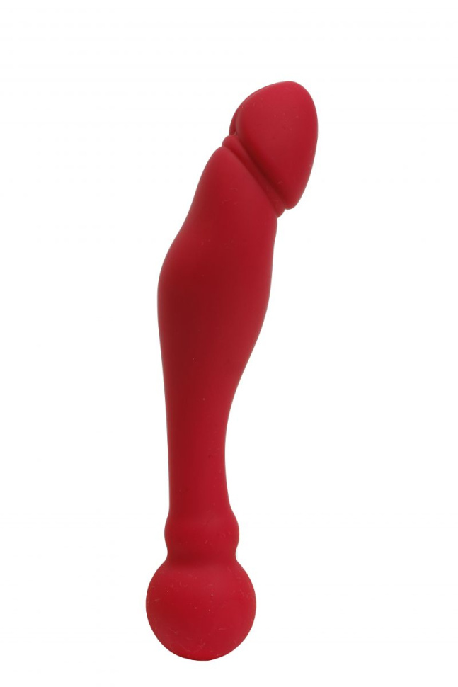 Красный изогнутый двусторонний фаллоимитатор - 18 см. купить в секс шопе
