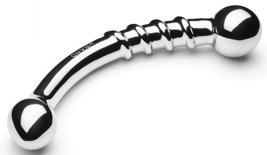 Серебристый изогнутый фаллоимитатор со спиралью Bow - 17,8 см. купить в секс шопе