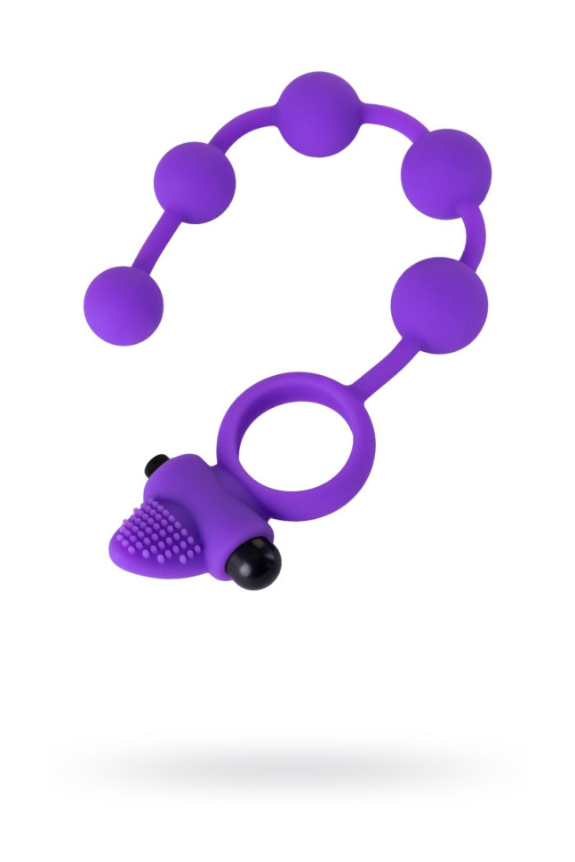 Фиолетовое эрекционное виброкольцо Posedon с анальной цепочкой купить в секс шопе