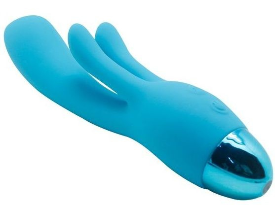 Голубой вибратор INDULGENCE Rechargeable Frolic Bunny - 18,7 см. купить в секс шопе