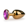 Золотистая анальная пробка с фиолетовым кристаллом Metal Butt Plug - 7,2 см. купить в секс шопе
