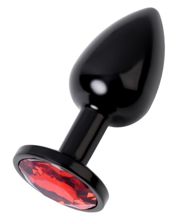 Черный анальный плаг с кристаллом красного цвета - 7,2 см. купить в секс шопе