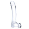 Прозрачный стеклянный фаллос с мошонкой Curved G-Spot - 18 см. купить в секс шопе