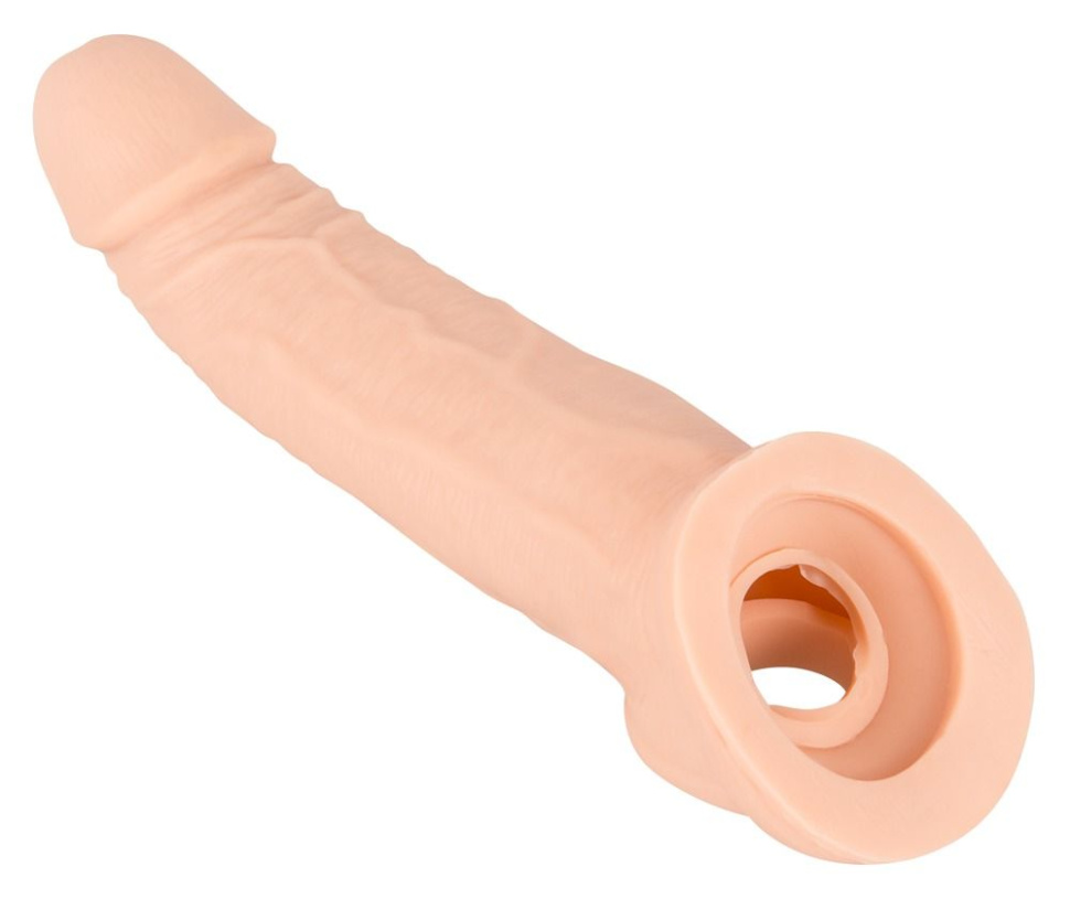 Телесная насадка-удлинитель с фиксацией мошонки - 21 см. купить в секс шопе