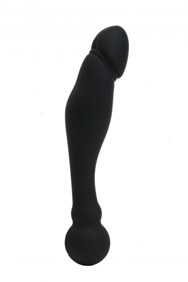 Черный изогнутый двусторонний фаллоимитатор - 18 см. купить в секс шопе