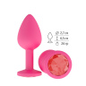 Розовая силиконовая анальная втулка с красным кристаллом - 7,3 см. купить в секс шопе