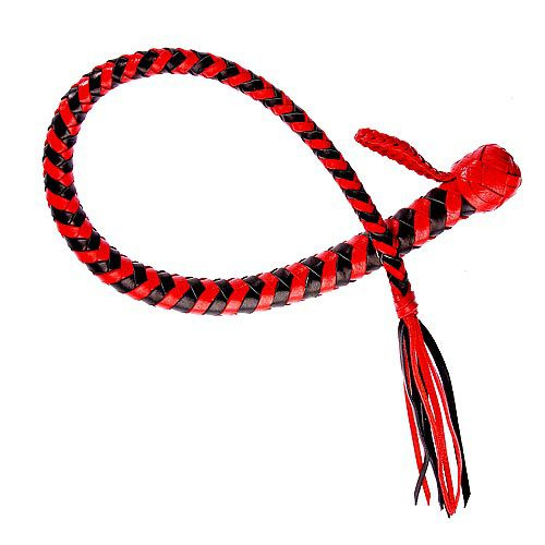 Плеть  Змея  из полосок кожи красного и черного цветов - 60 см. купить в секс шопе