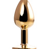 Золотистая гладкая анальная пробка с черным кристаллом - 7 см. купить в секс шопе