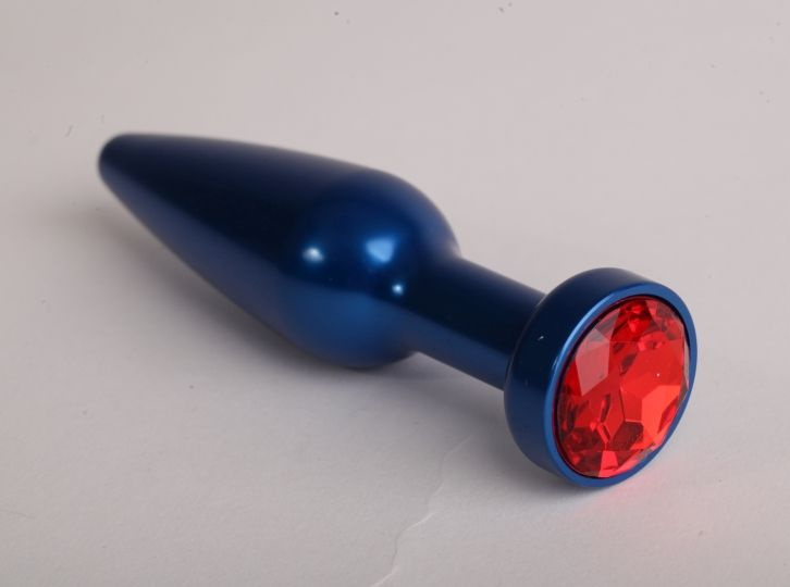 Синяя анальная пробка с красным кристаллом - 11,2 см. купить в секс шопе