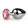 Серебристая анальная пробка с розовым кристаллом Metal Butt Plug - 7,2 см. купить в секс шопе