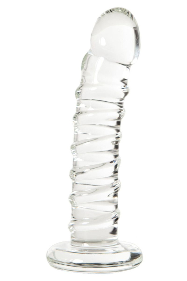 Фаллос со спиралевидным рельефом из прозрачного стекла - 14 см. купить в секс шопе
