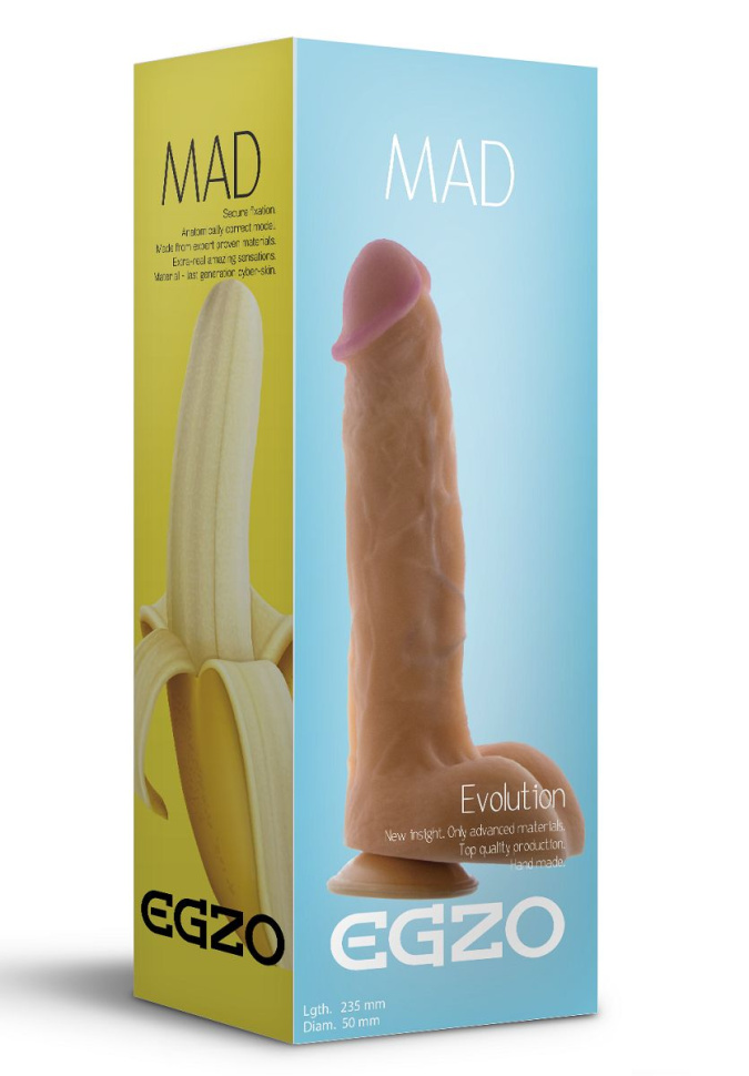 Крупный телесный фаллоимитатор Mad Banana с мошонкой - 23,5 см. купить в секс шопе