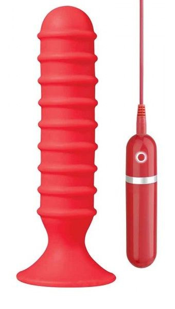 Красный вибрирующий плаг из силикона - 15 см. купить в секс шопе