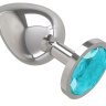 Серебристая большая анальная пробка с голубым кристаллом - 9,5 см. купить в секс шопе