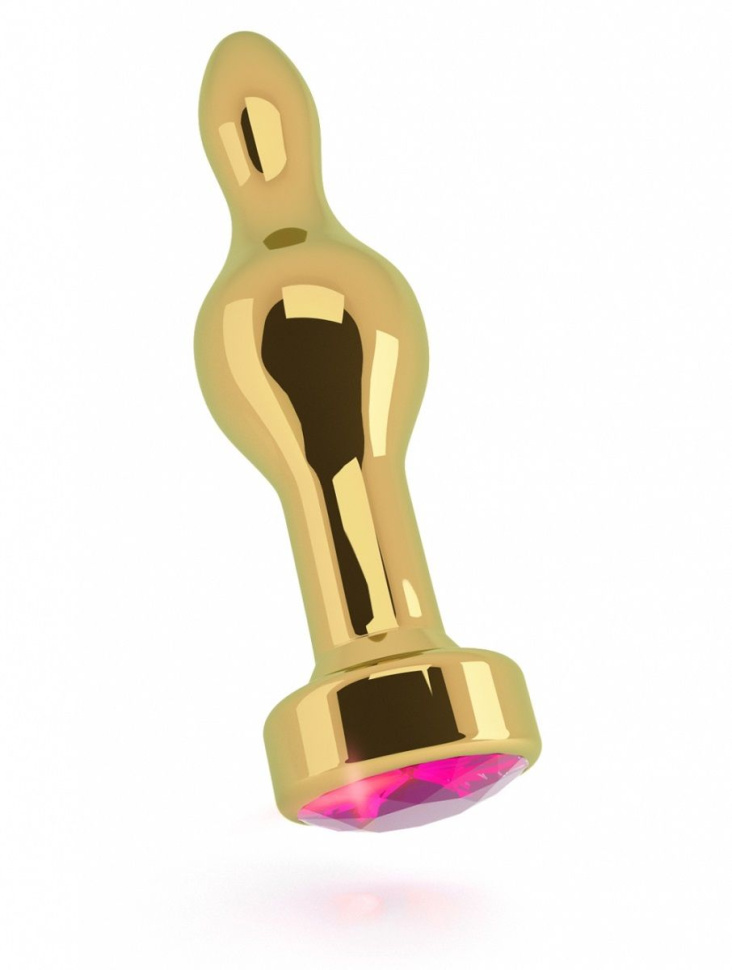 Золотистая анальная пробка с розовым кристаллом - 10,5 см. купить в секс шопе