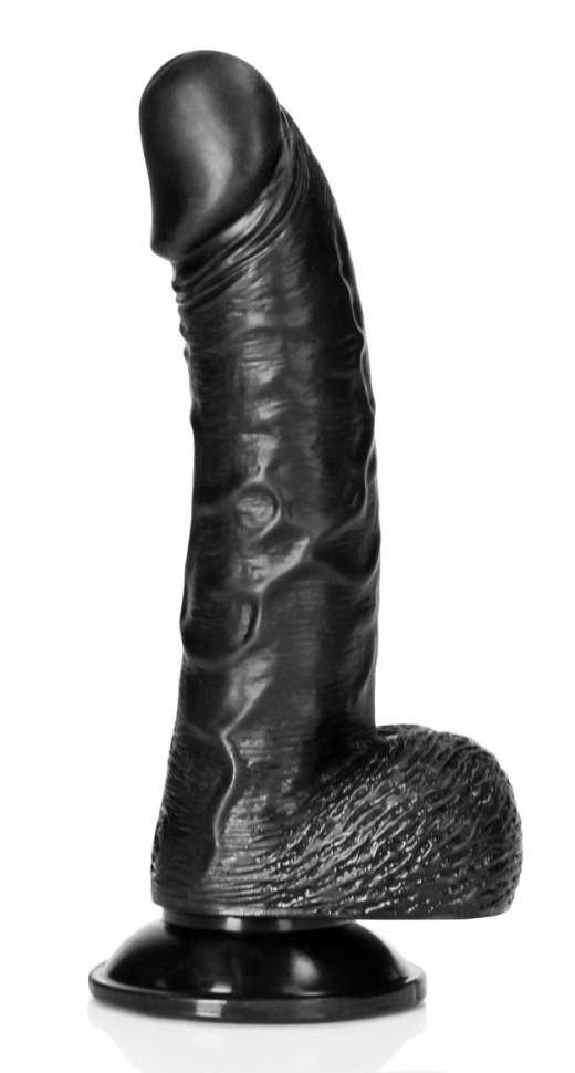 Черный фаллоимитатор Curved Realistic Dildo Balls Suction Cup 6 - 15,5 см. купить в секс шопе