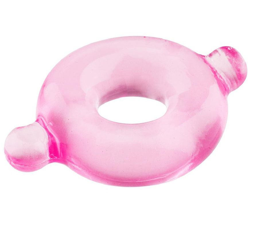 Розовое эрекционное кольцо с ушками для удобства надевания BASICX TPR COCKRING PINK купить в секс шопе