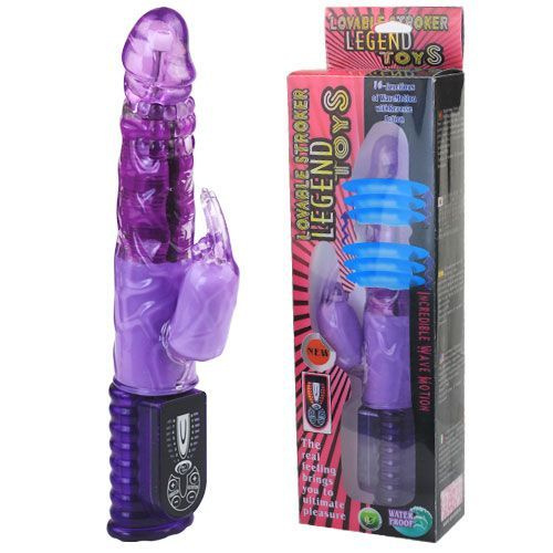 Фиолетовый вибратор с ротацией и стимулятором клитора - 24,5 см. купить в секс шопе