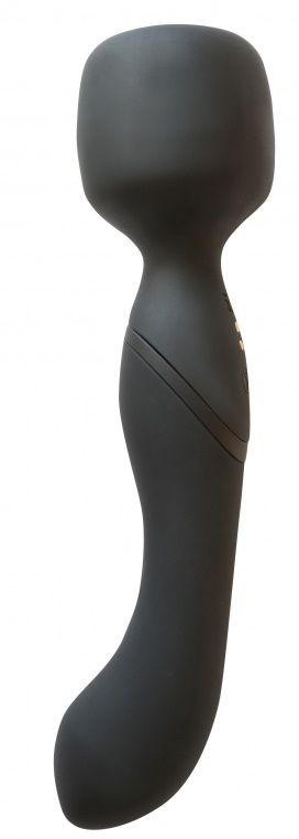 Черный двусторонний вибромассажер Heating Wand с нагревом - 22 см. купить в секс шопе