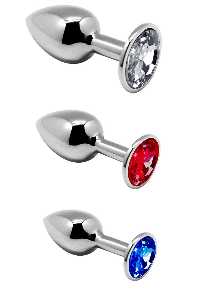 Набор из 3 серебристых анальных втулок со стразами Metal Plug Kit купить в секс шопе