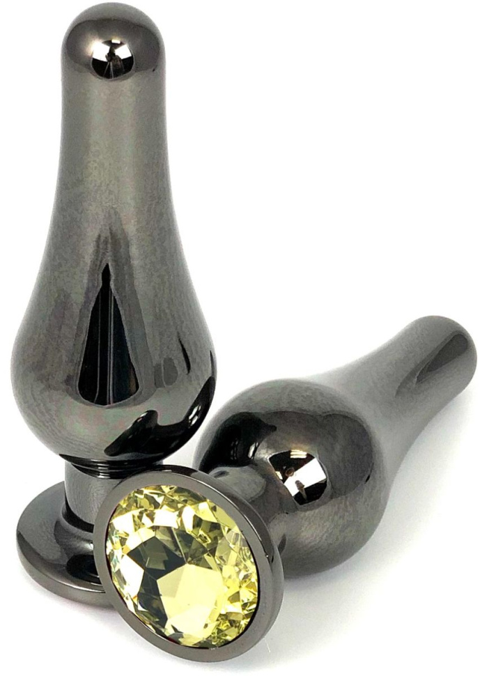Черная удлиненная анальная пробка с желтым кристаллом - 8 см. купить в секс шопе