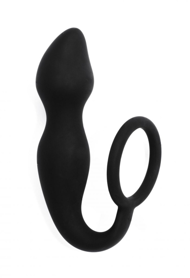 Чёрное эрекционное кольцо Sensation с анальным стимулятором  купить в секс шопе