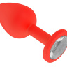 Красная анальная втулка с прозрачным кристаллом - 7,3 см. купить в секс шопе