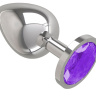 Серебристая большая анальная пробка с фиолетовым кристаллом - 9,5 см. купить в секс шопе