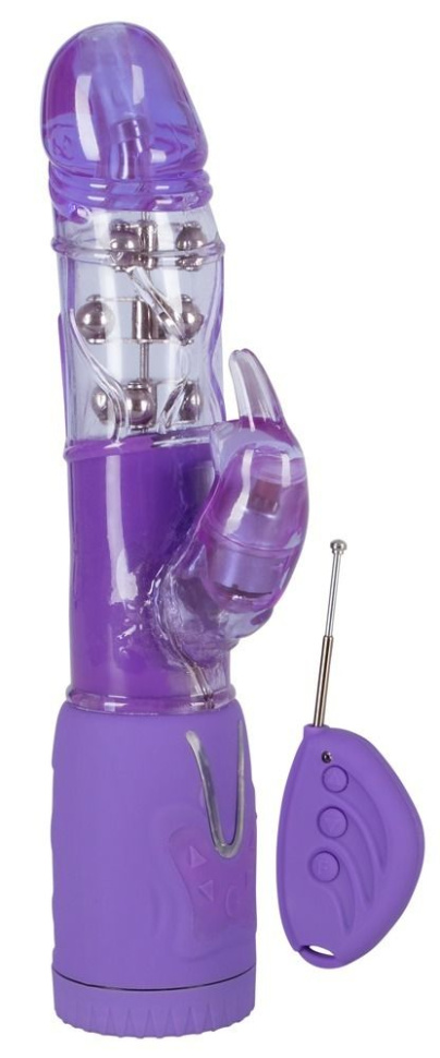 Фиолетовый вибратор хай-тек Control Me Rabbit с пультом ДУ - 24 см. купить в секс шопе