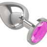 Серебристая большая анальная пробка с розовым кристаллом - 9,5 см. купить в секс шопе
