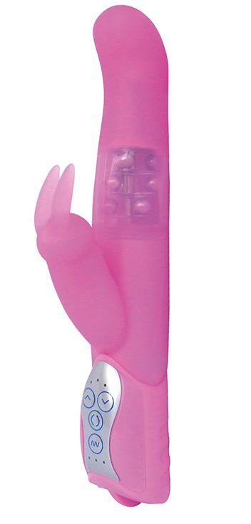 Розовый вибратор LAYLA GIGLI с загнутым кончиком и клиторальным отростком - 25 см. купить в секс шопе