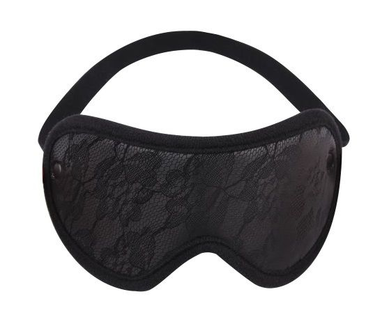 Черная плотная маска на глаза с кружевом Tempt Him Blindfold купить в секс шопе
