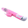 Розовый вибратор с вращением бусин и клиторальной бабочкой - 30 см. купить в секс шопе