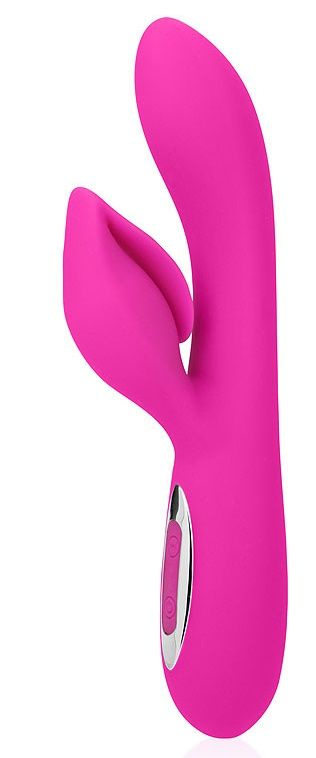 Розовый вибромассажер с отростком в виде бутона - 20 см. купить в секс шопе