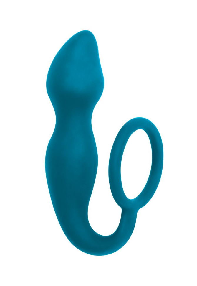 Бирюзовое эрекционное кольцо Sensation с анальным стимулятором  купить в секс шопе