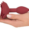 Красная анальная пробка с ограничительным основанием в виде розы - 10,7 см. купить в секс шопе