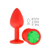 Красная анальная втулка с зеленым кристаллом - 7,3 см. купить в секс шопе