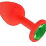 Красная анальная втулка с зеленым кристаллом - 7,3 см. купить в секс шопе