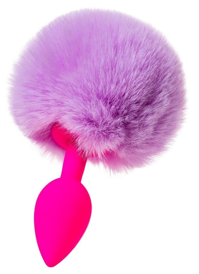 Розовая анальная втулка Sweet bunny с сиреневым пушистым хвостиком купить в секс шопе
