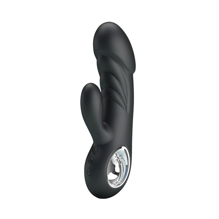 Чёрный вибратор с клиторальным отростком Carina - 15,8 см. купить в секс шопе
