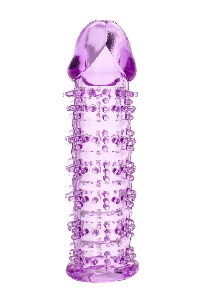 Гелевая фиолетовая насадка на фаллос с шипами - 12 см. купить в секс шопе