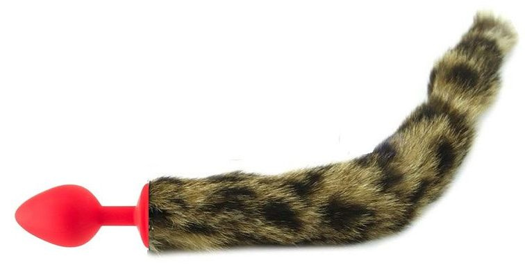 Красная анальная пробка с кошачьим хвостиком купить в секс шопе