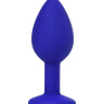 Синяя силиконовая анальная пробка Brilliant с прозрачным кристалллом - 7 см. купить в секс шопе