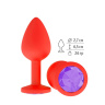Красная анальная втулка с фиолетовым кристаллом - 7,3 см. купить в секс шопе