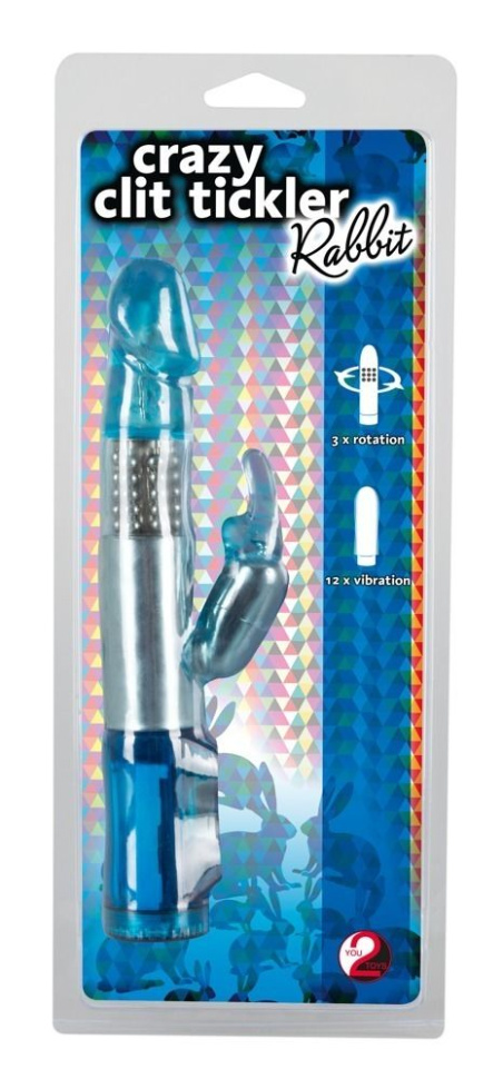 Голубой вибратор Rabbit с ротацией и клиторальным стимулятором - 21,5 см. купить в секс шопе