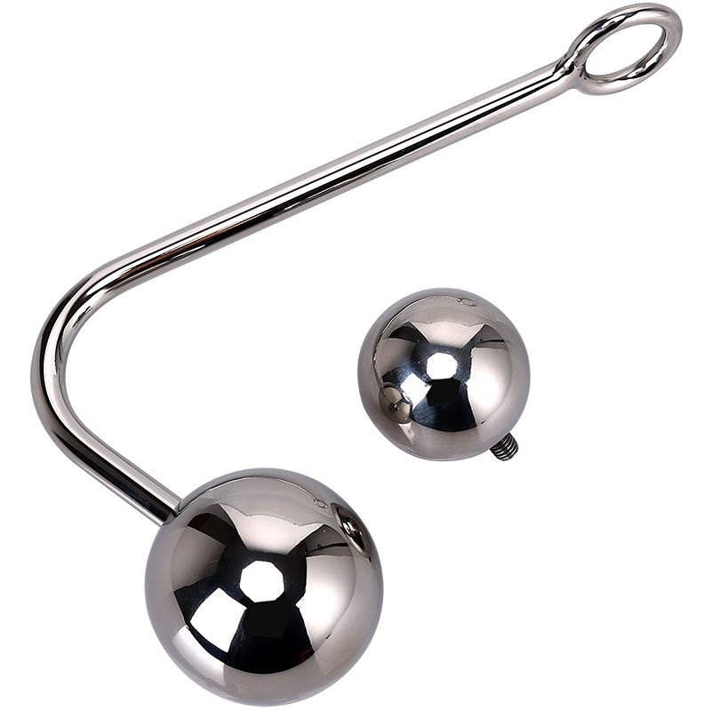 Серебристый анальный крюк со сменными накручивающимися шариками на конце - 14 см. купить в секс шопе