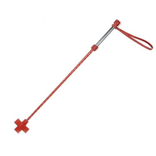 Красный стек с металлической рукоятью и крестообразным наконечником - 70 см. купить в секс шопе