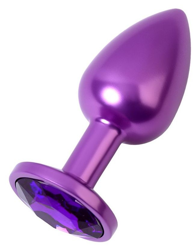 Фиолетовый анальный плаг с кристаллом фиолетового цвета - 7,2 см. купить в секс шопе