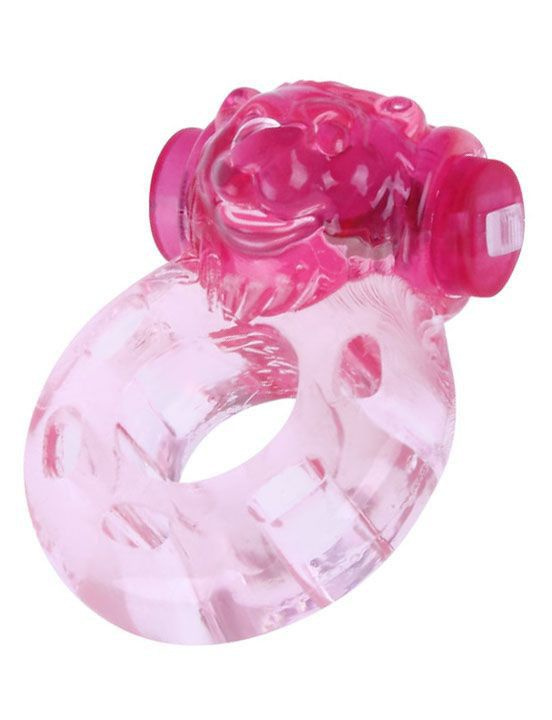 Розовое эрекционное кольцо «Медвежонок» с мини-вибратором купить в секс шопе